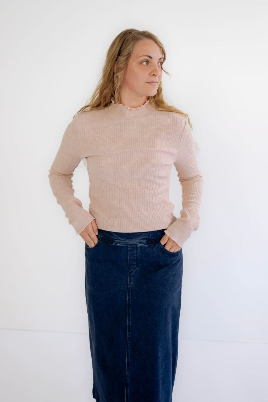 Zaria Ribbed Top in Pink Melange - Zaria Ribbed Top in Pink Melange - S - Salt and Honey