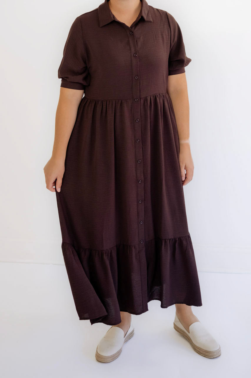 Portlyn Button Midi Dress in Espresso - FINAL SALE - Portlyn Button Midi Dress in Espresso - FINAL SALE - XS - Salt and Honey