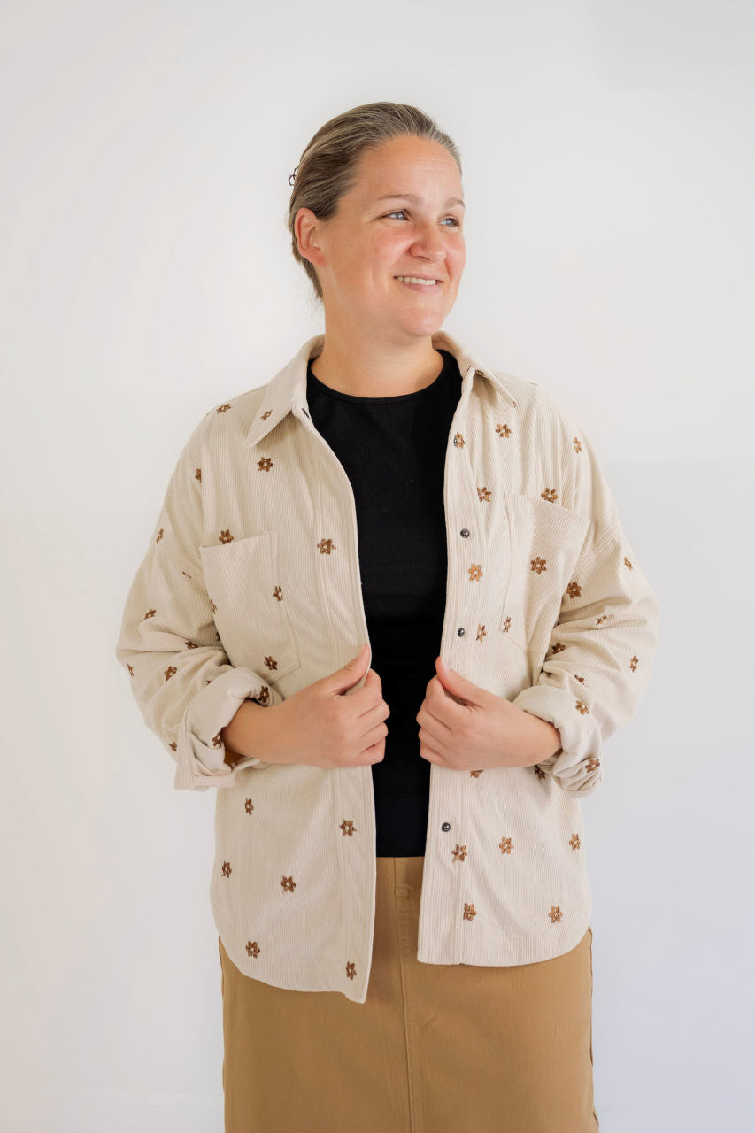 Winona Corduroy Floral Jacket in Ecru - Winona Corduroy Floral Jacket in Ecru - S - Salt and Honey