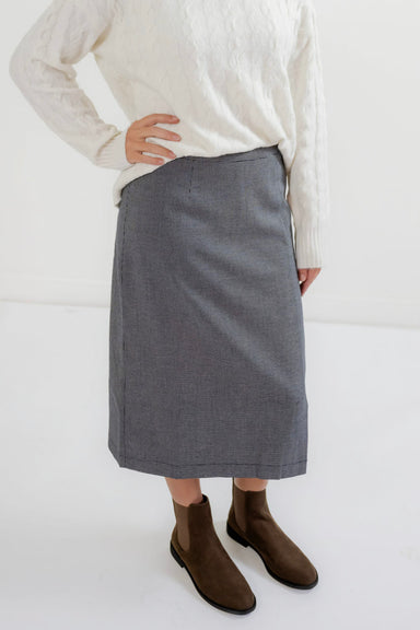 Kaia Gingham Midi Skirt in Navy - Kaia Gingham Midi Skirt in Navy - S - Salt and Honey