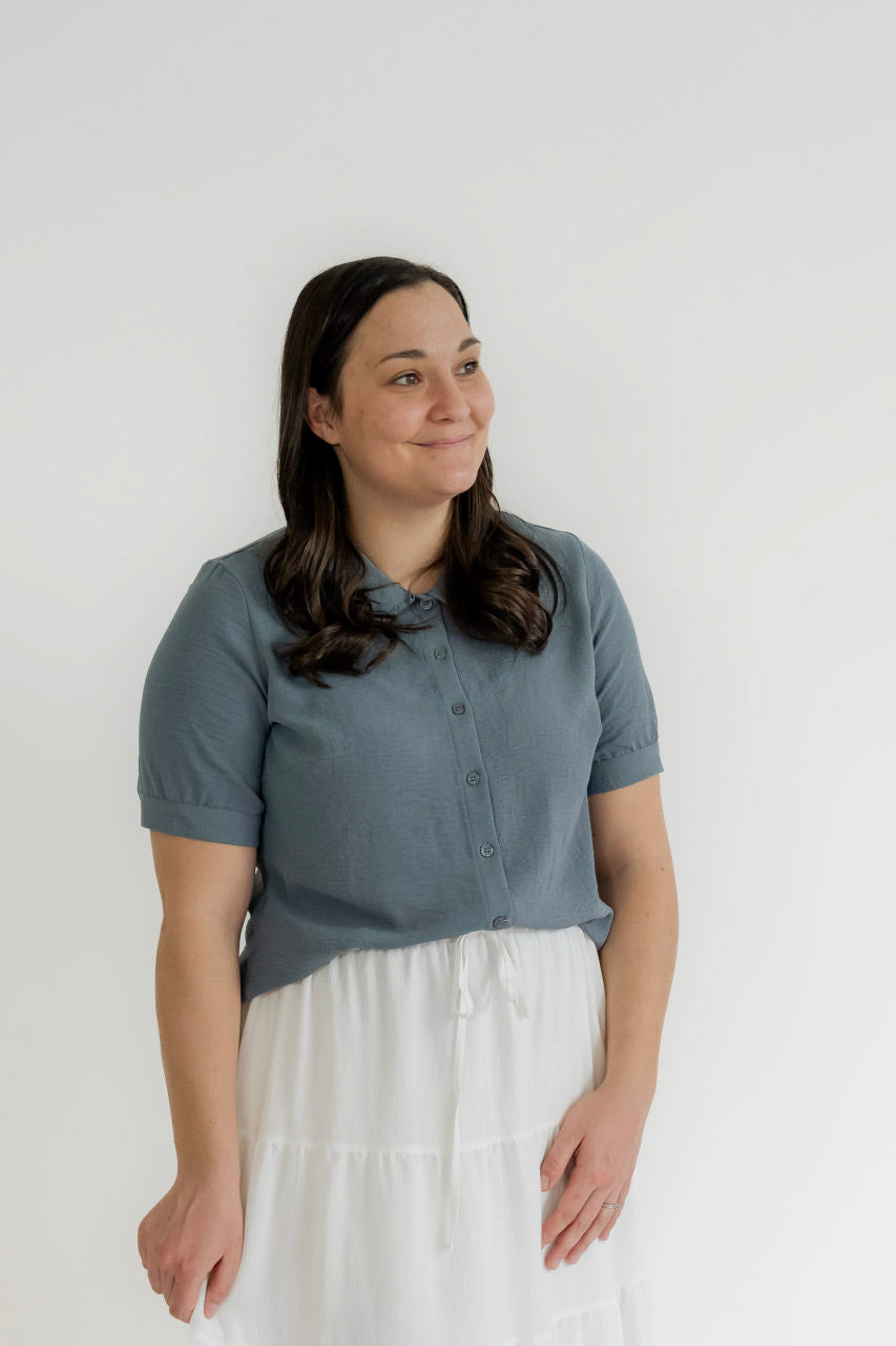 Lillian Peter Pan Top in Blue Fog