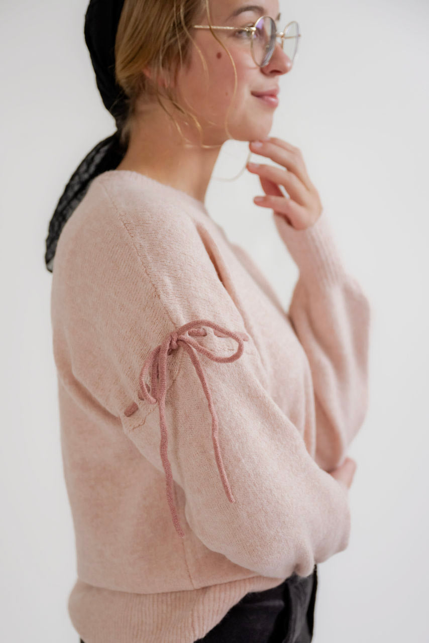 Elodie Bow Sweater in Blush - Elodie Bow Sweater in Blush - S - Salt and Honey