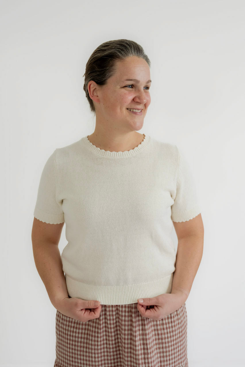 Samara Scalloped Cotton Sweater in Ivory
