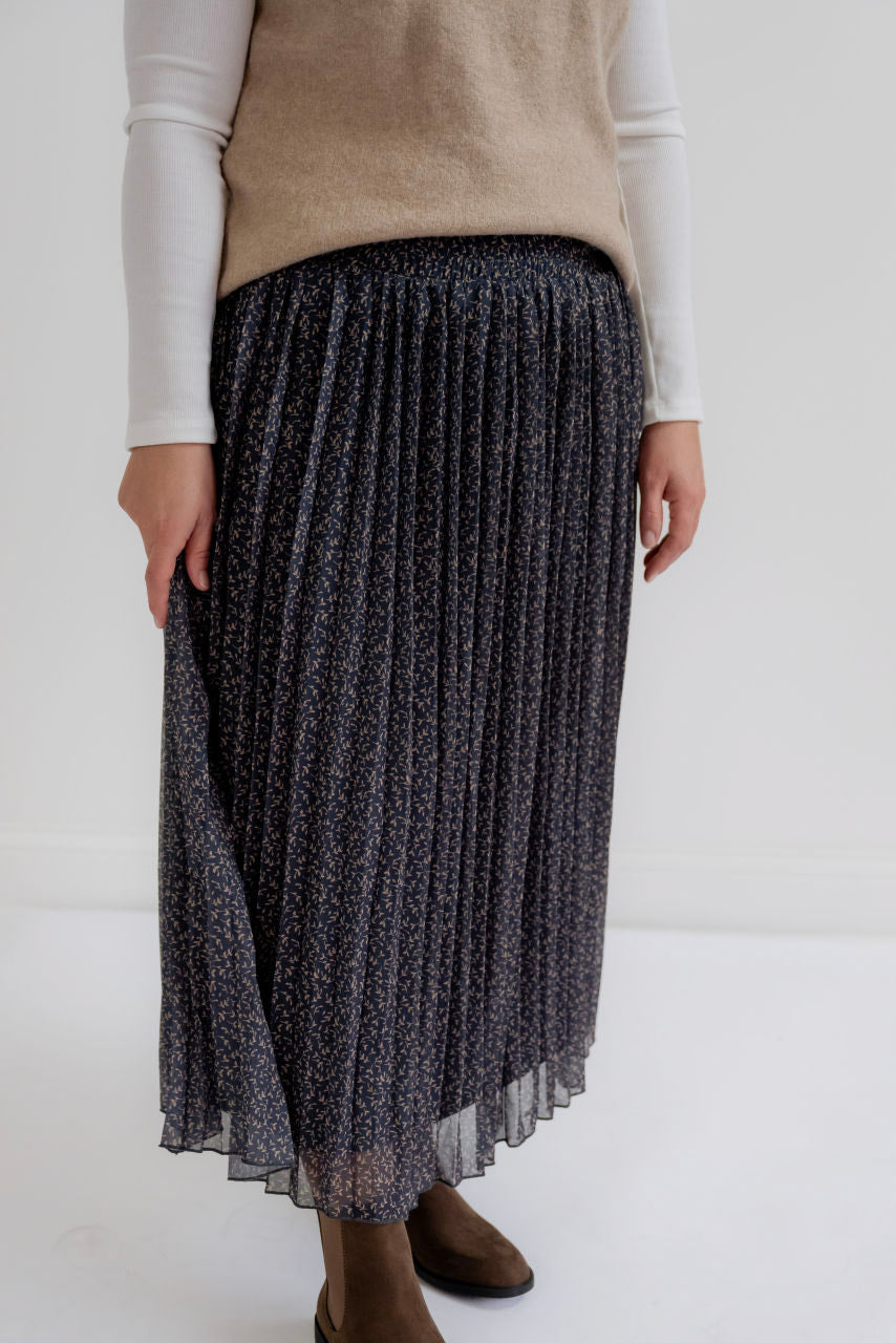 Monet Floral Pleated Skirt in Charcoal - Monet Floral Pleated Skirt in Charcoal - S - Salt and Honey