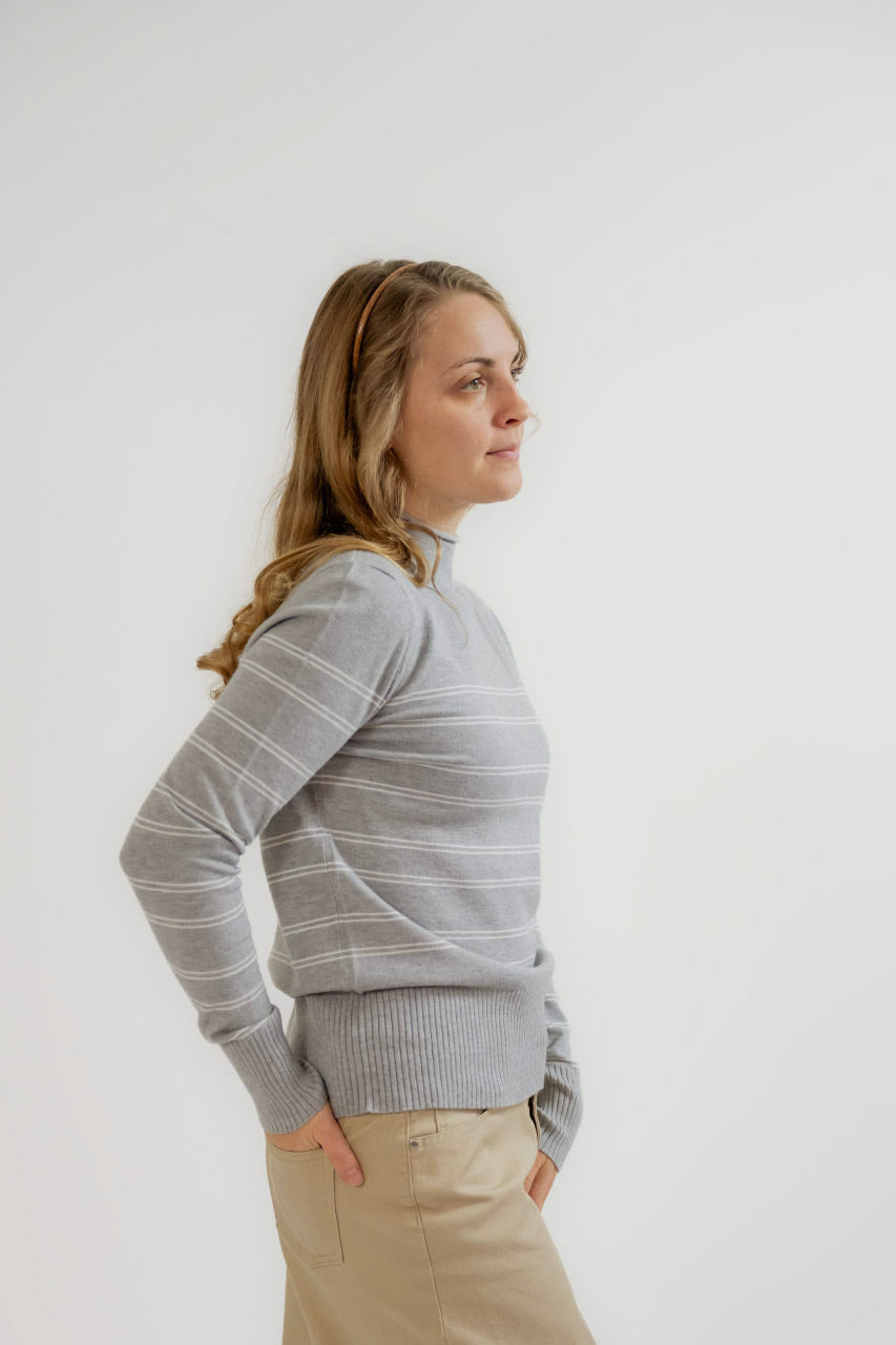 Avon Knit Striped Sweater in Heather Gray - Avon Knit Striped Sweater in Heather Gray - S - Salt and Honey