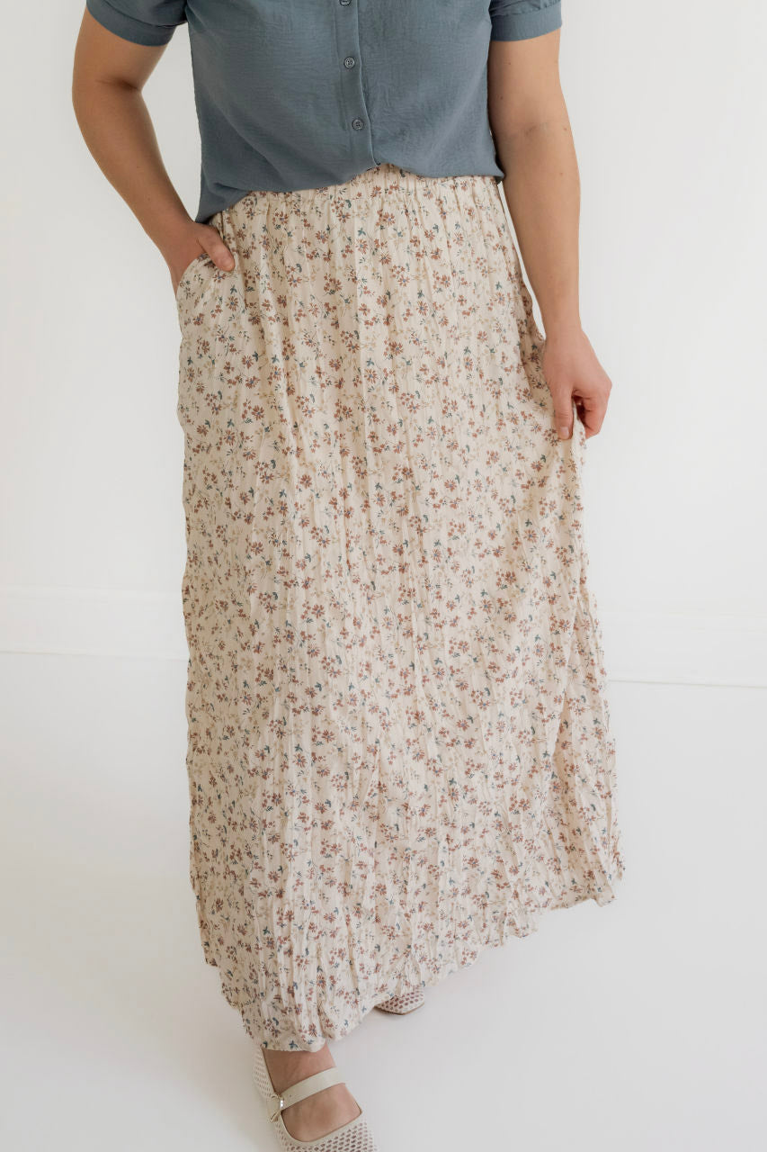Marynn Floral Maxi Crinkle Skirt in Rosewood