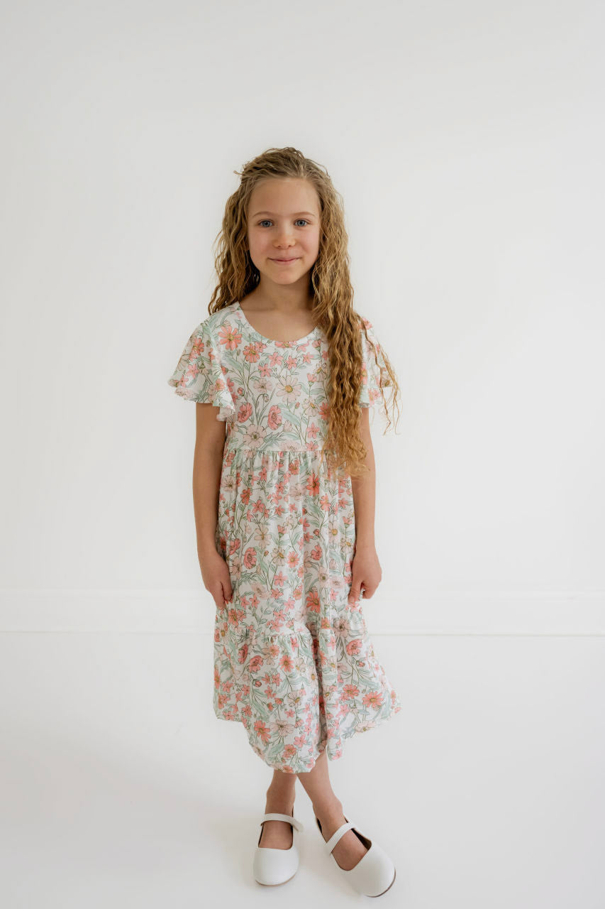 Olivia Girls Midi Dress in Spring Floral