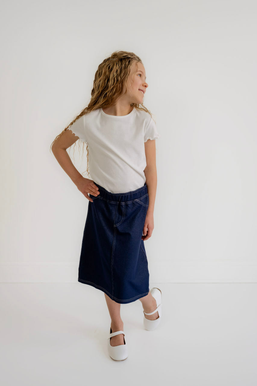 Piper Girls Knit Skirt in Navy