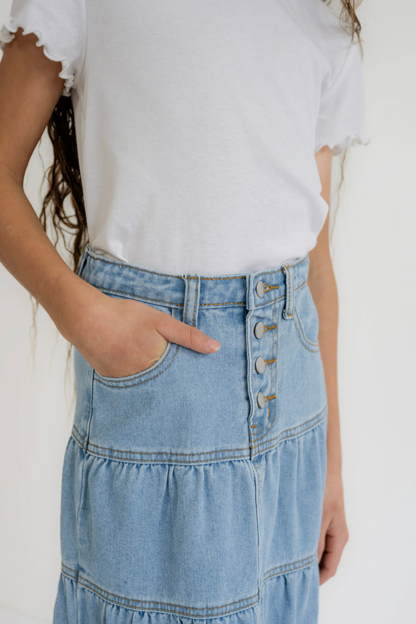 Denver Girls Tiered Denim Skirt