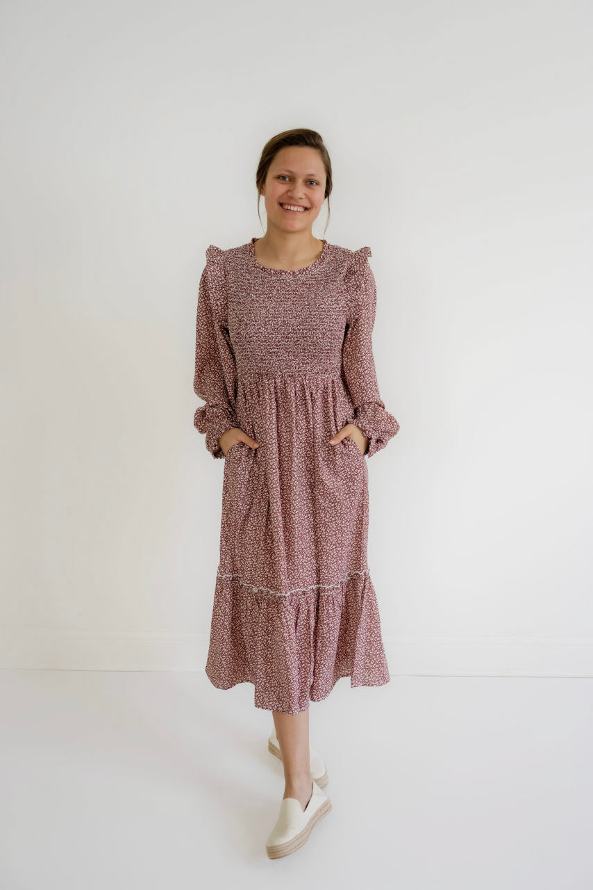 Chloe Floral Midi Dress in Rose