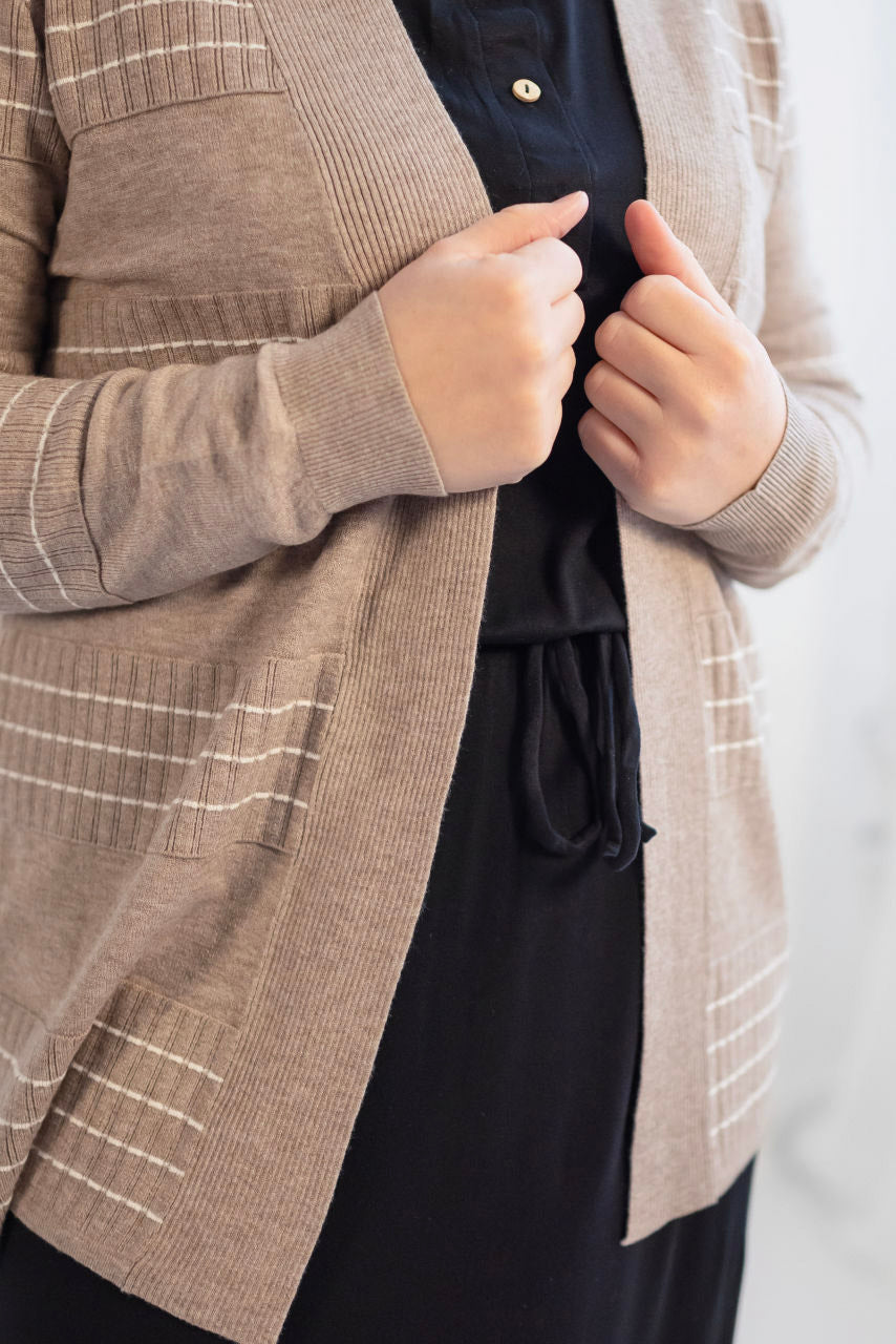 Benson Striped Cardigan in Mocha