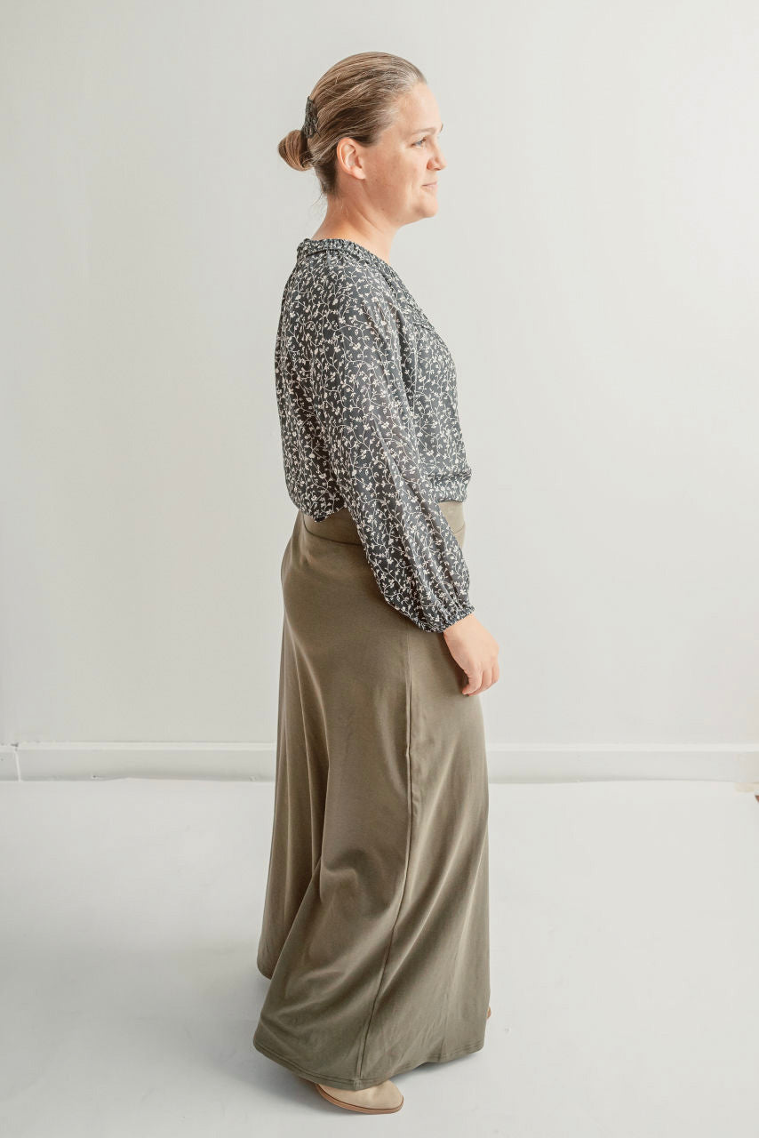 Camille Maxi Knit Skirt in Dusty Olive