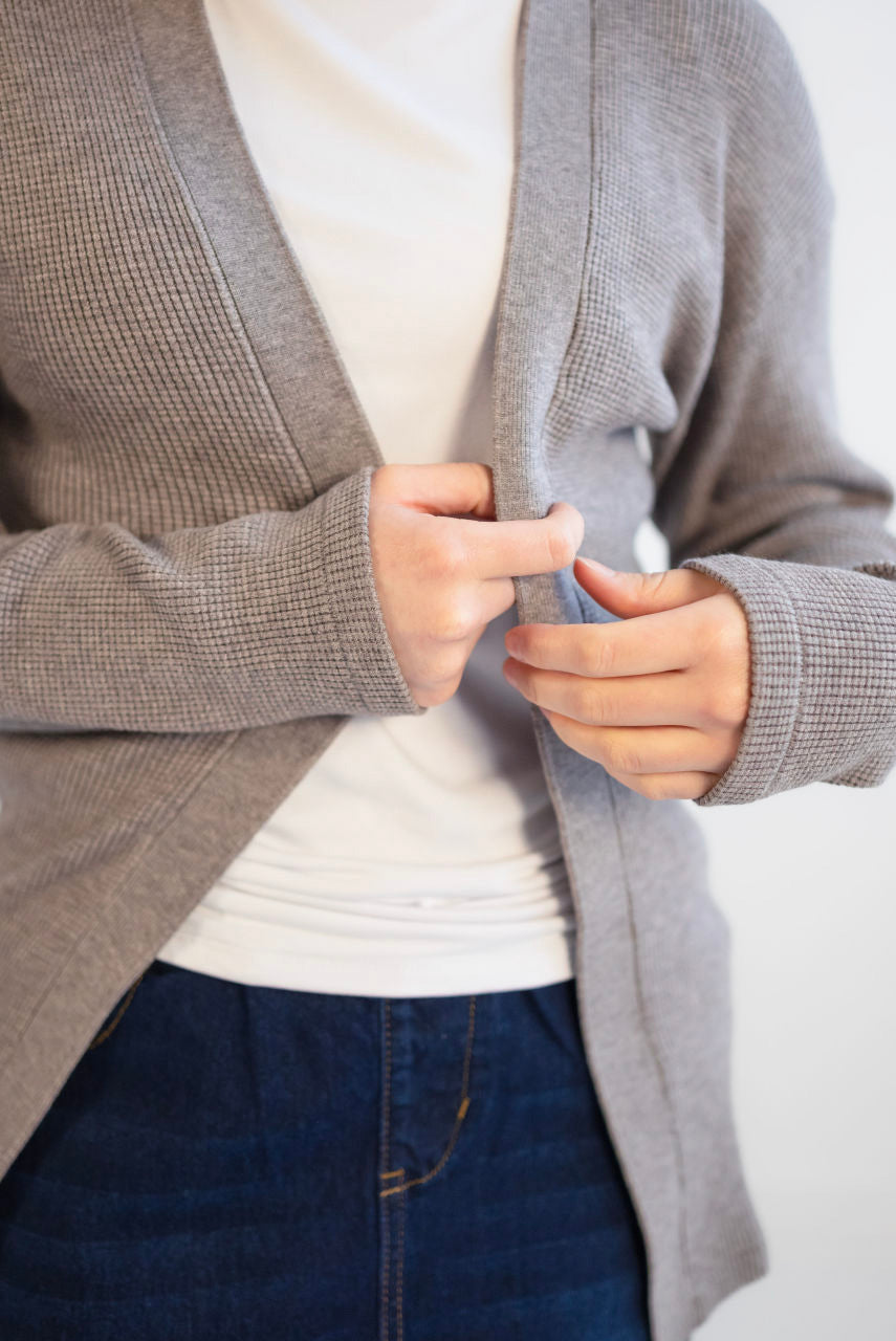 Regina Waffle Knit Cardigan in Taupe