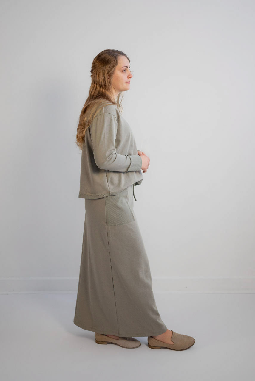 Ivy French Terry Maxi Skirt in Sage Green