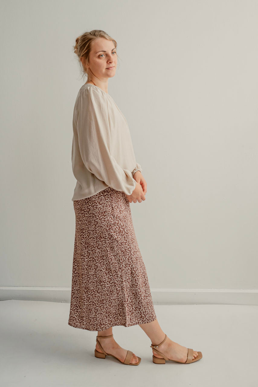 Geneva Floral Midi Skirt in Cinnamon