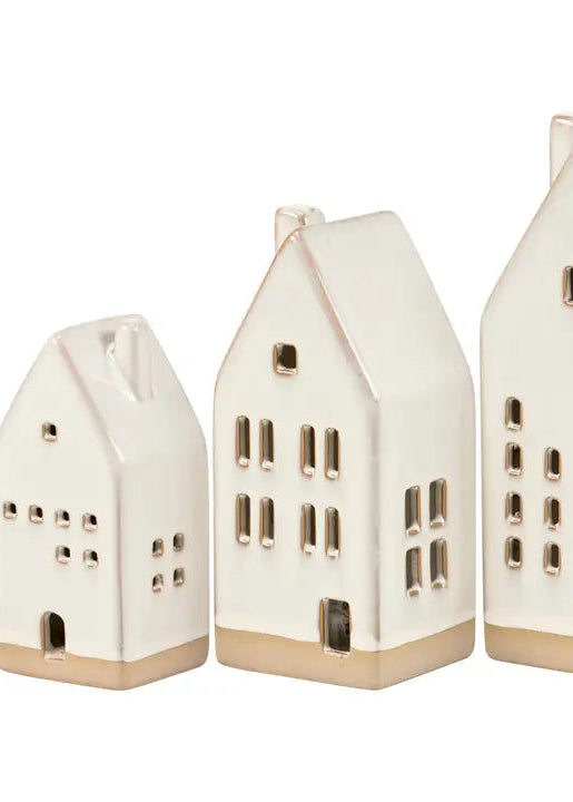 Lighted Ceramic House Figurine Set