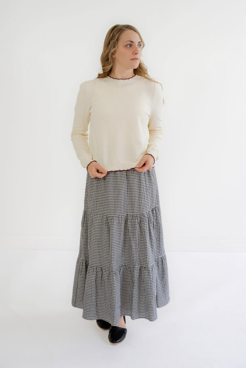 Palmer Scalloped Sweater in Ivory Wine