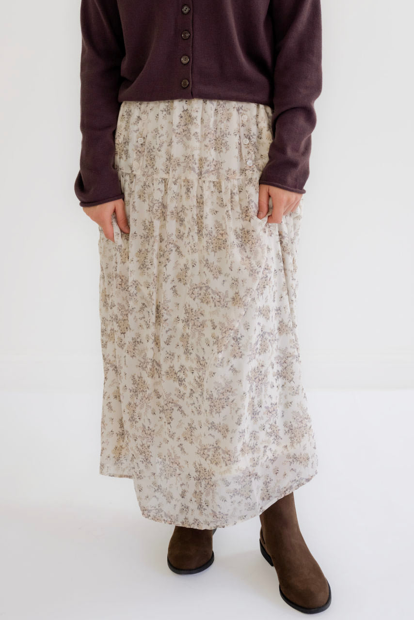 Amber Floral Midi Skirt in Cream - Amber Floral Midi Skirt in Cream - S - Salt and Honey