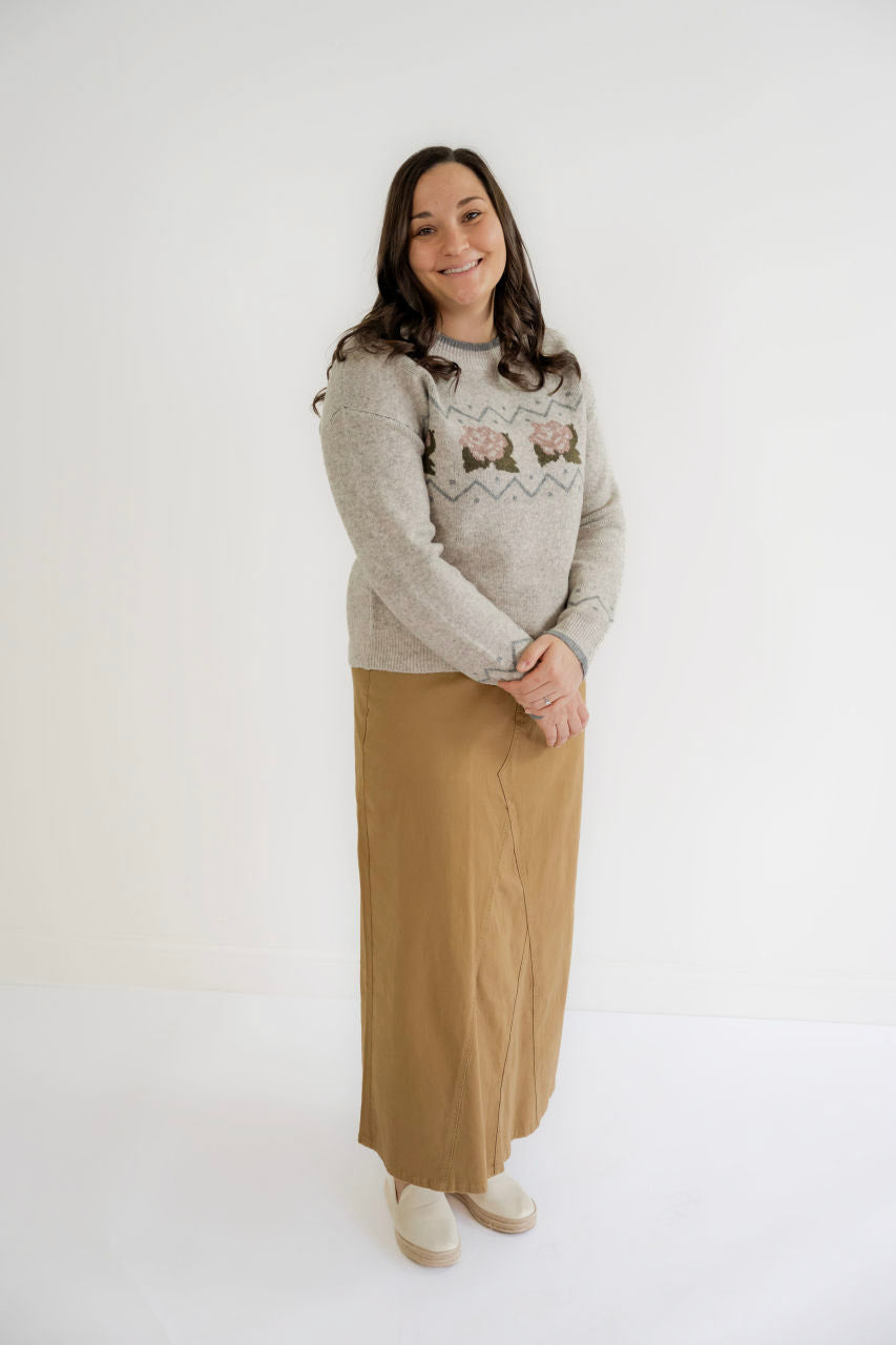 Channing Vintage Rose Sweater in Gray - Channing Vintage Rose Sweater in Gray - S - Salt and Honey