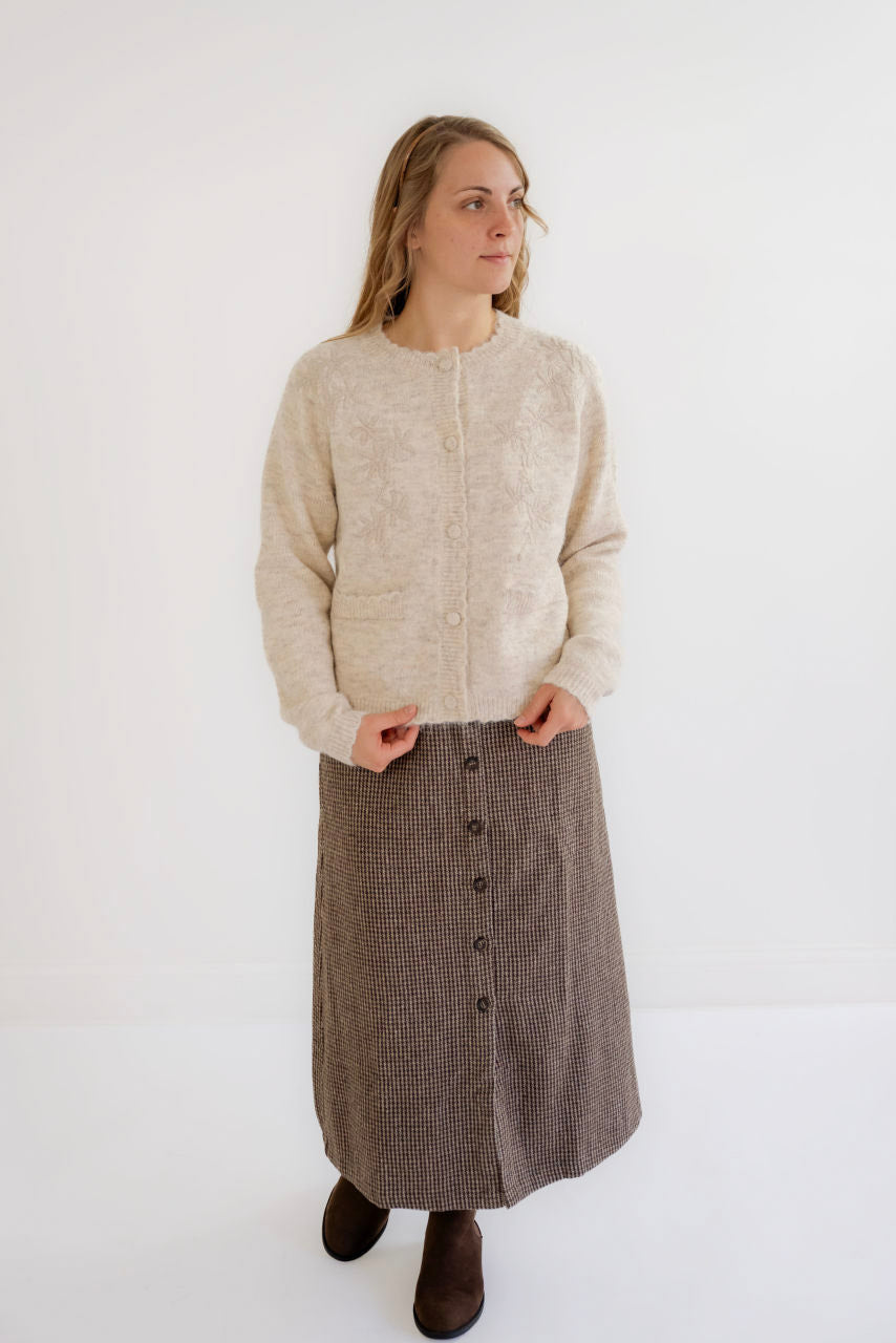 Fynn Houndstooth Midi Skirt in Mocha - Fynn Houndstooth Midi Skirt in Mocha - S - Salt and Honey