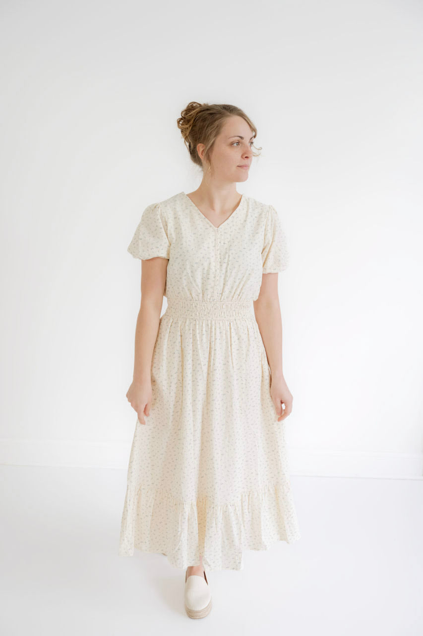 Lina Floral Cotton Dress in Misty Blue Floral