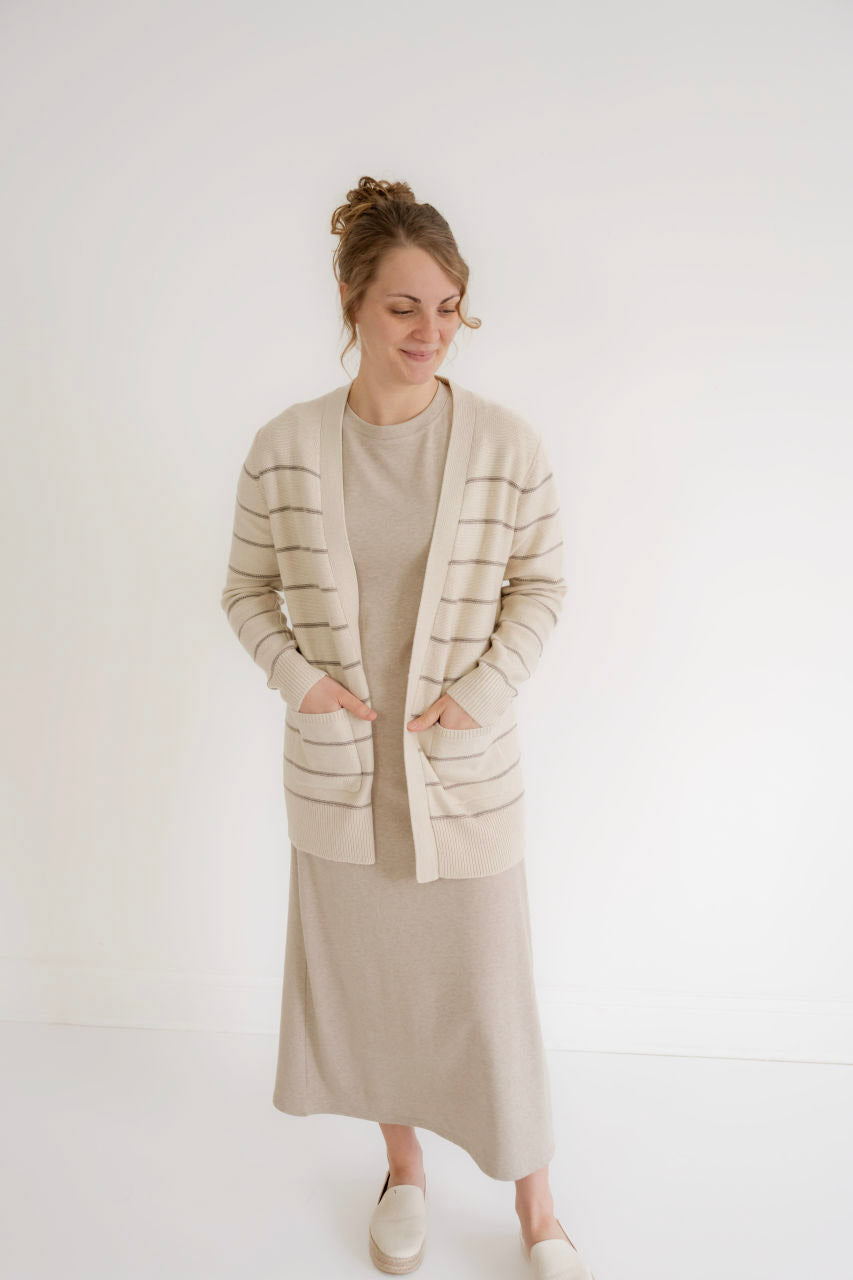 Celine Striped Cardigan in Taupe