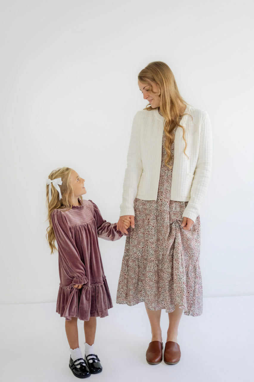Noelle Girls Smocked Velvet Holiday Dress in Plum - Noelle Girls Smocked Velvet Holiday Dress in Plum - 2T - Salt and Honey