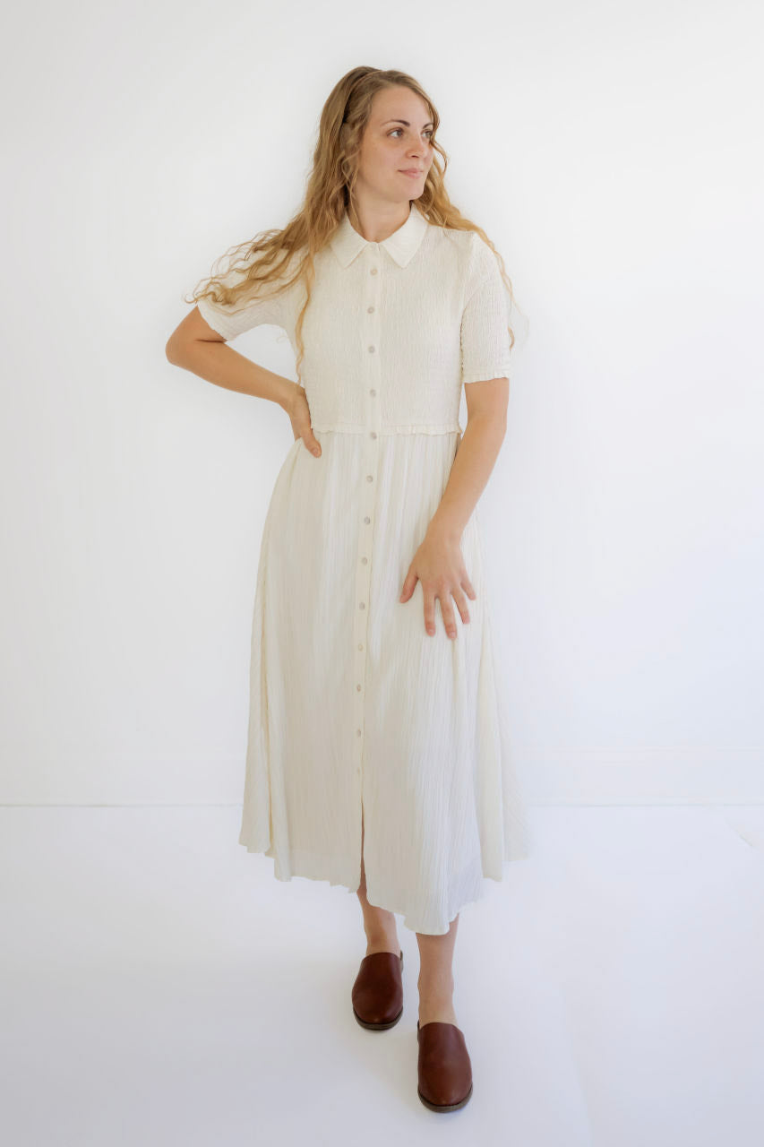 Saylor Smocked Midi Dress in Vanilla - FINAL SALE - Saylor Smocked Midi Dress in Vanilla - FINAL SALE - S - Salt and Honey