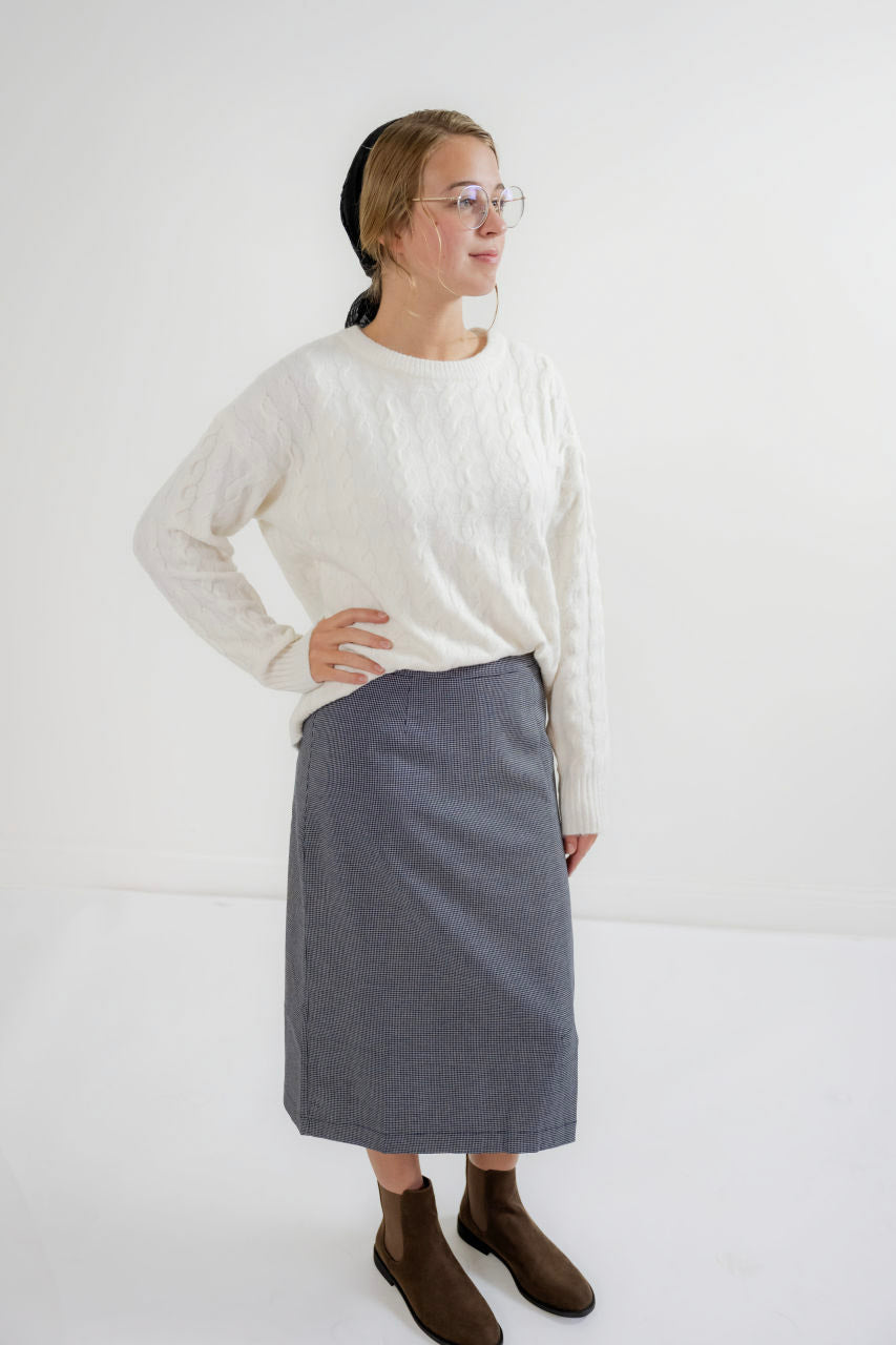 Kaia Gingham Midi Skirt in Navy - Kaia Gingham Midi Skirt in Navy - S - Salt and Honey