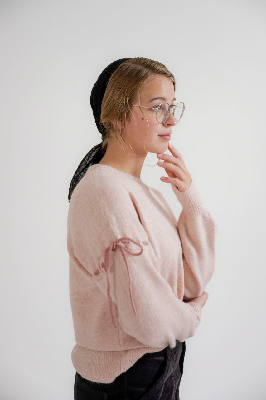 Elodie Bow Sweater in Blush - Elodie Bow Sweater in Blush - S - Salt and Honey