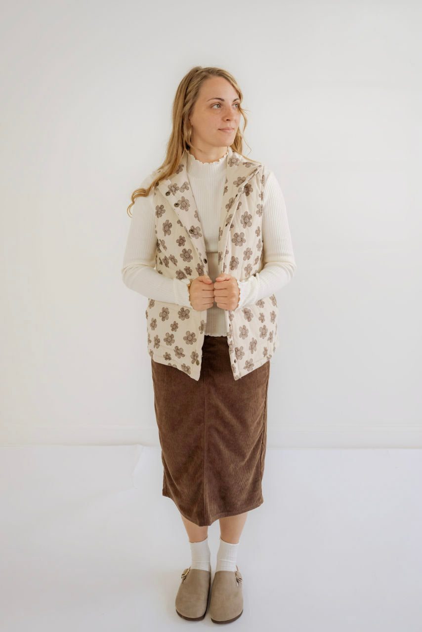 Olympia Floral Puffer Vest in Ecru - FINAL SALE - Olympia Floral Puffer Vest in Ecru - FINAL SALE - S - Salt and Honey