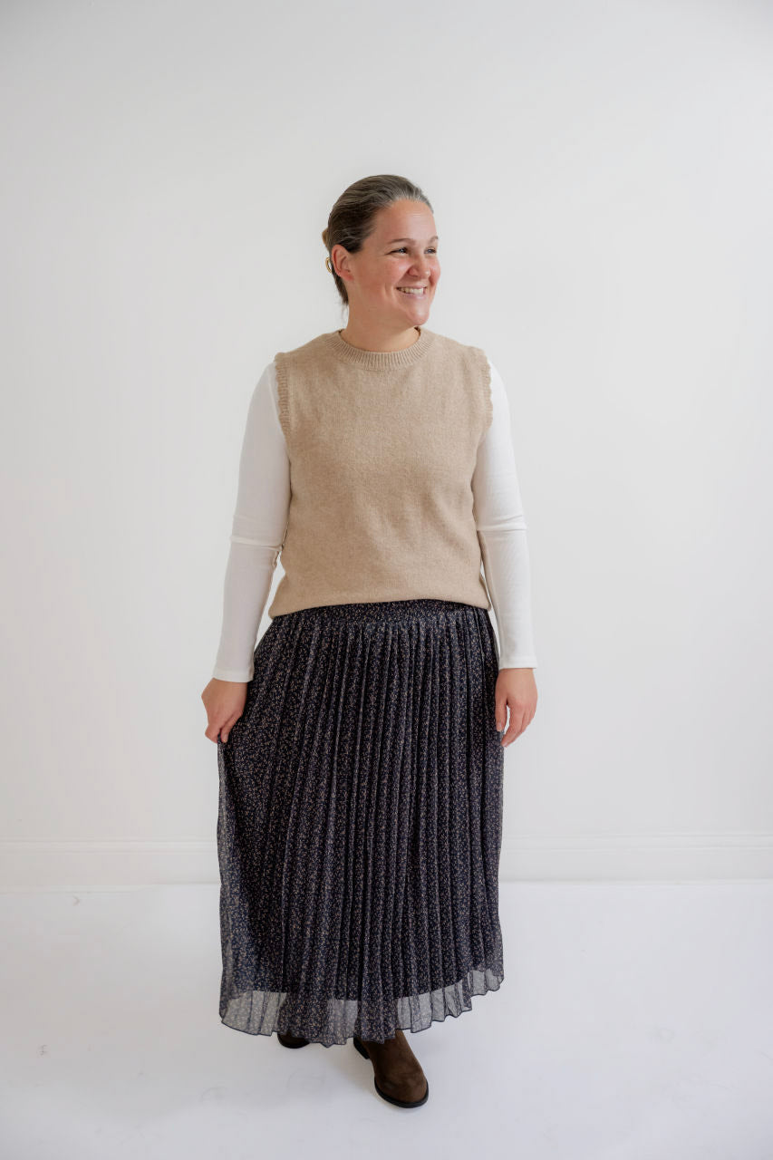 Monet Floral Pleated Skirt in Charcoal - Monet Floral Pleated Skirt in Charcoal - S - Salt and Honey