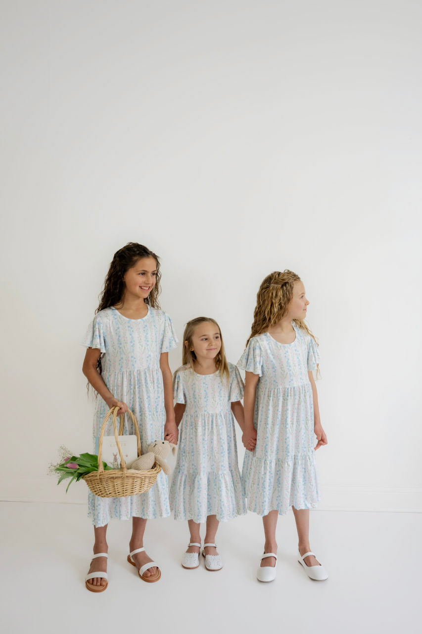 Olivia Girls Midi Dress in Pastel Floral