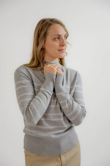 Avon Knit Striped Sweater in Heather Gray - Avon Knit Striped Sweater in Heather Gray - S - Salt and Honey