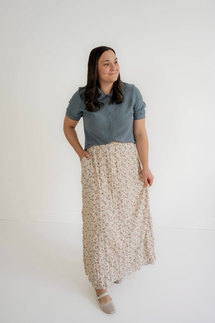 Marynn Floral Maxi Crinkle Skirt in Rosewood