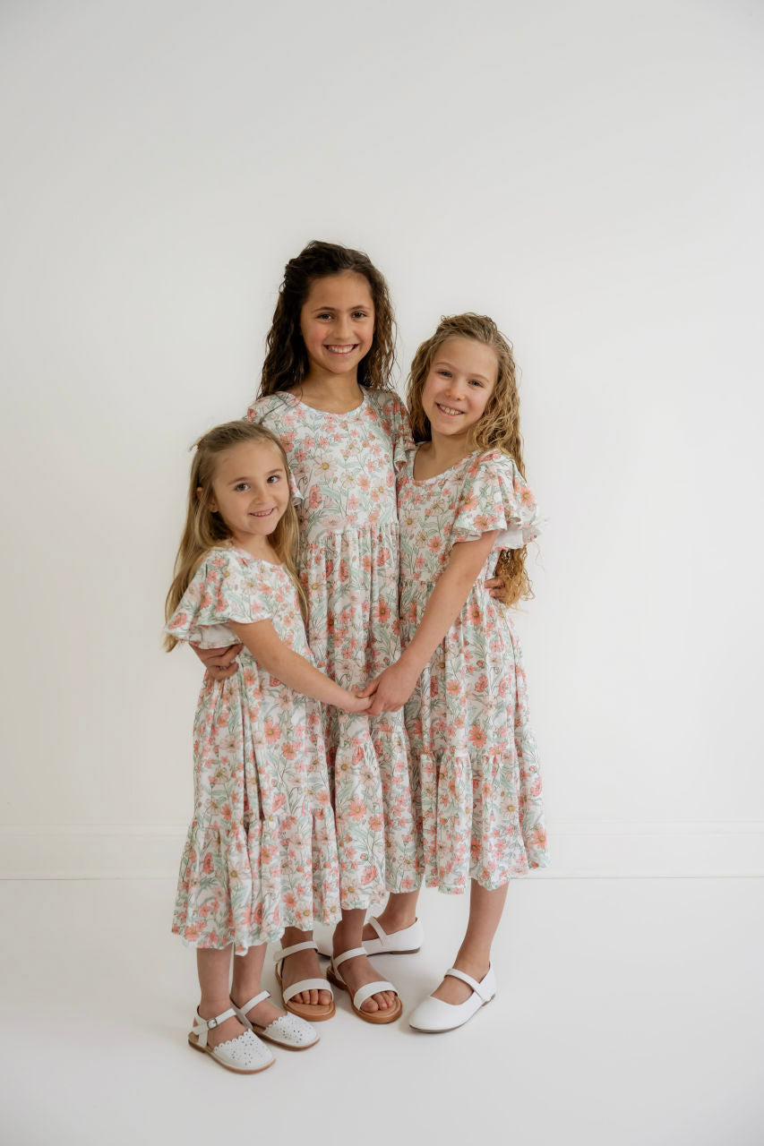 Olivia Girls Midi Dress in Spring Floral