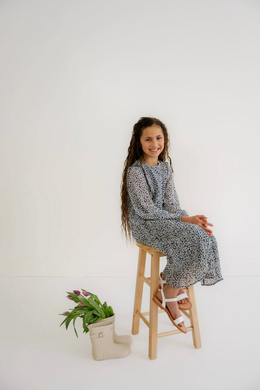 Cora Girls Floral Dress in Navy