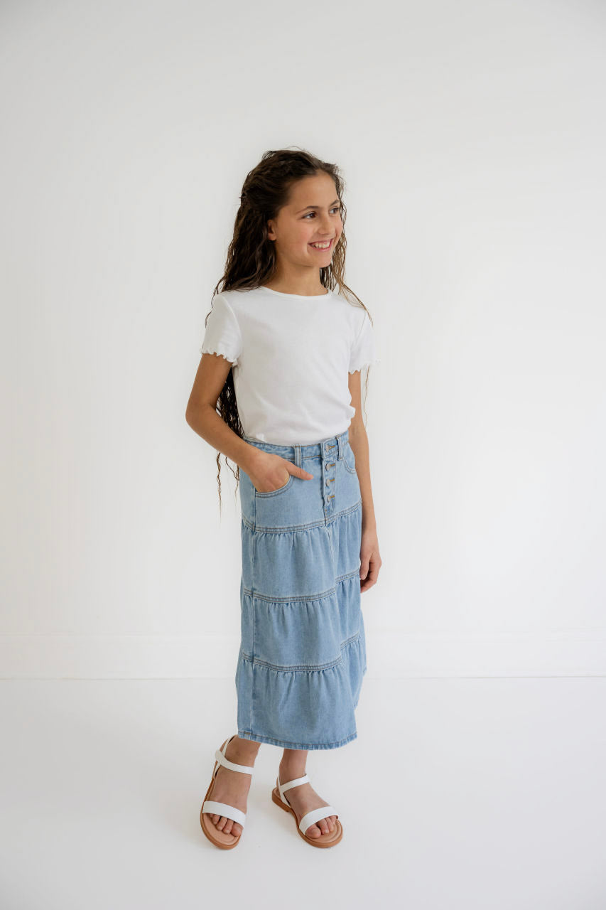 Denver Girls Tiered Denim Skirt