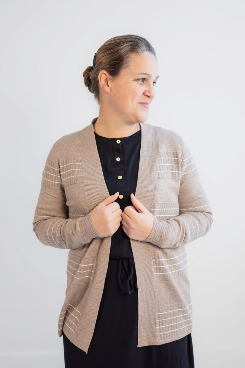 Benson Striped Cardigan in Mocha