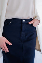 Blythe Midi Denim Skirt in Classic Navy - Blythe Midi Denim Skirt in Classic Navy - XS - Salt and Honey