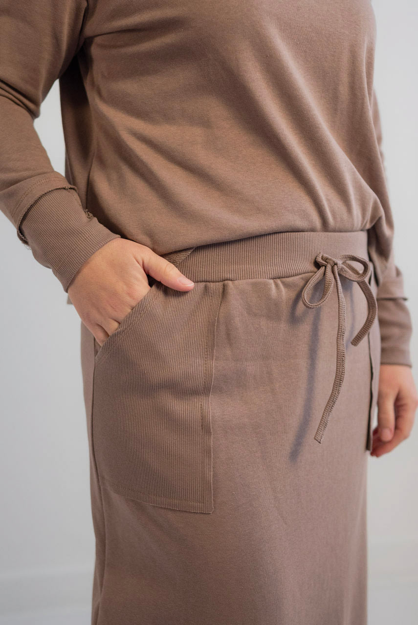 Ivy French Terry Maxi Skirt in Mocha