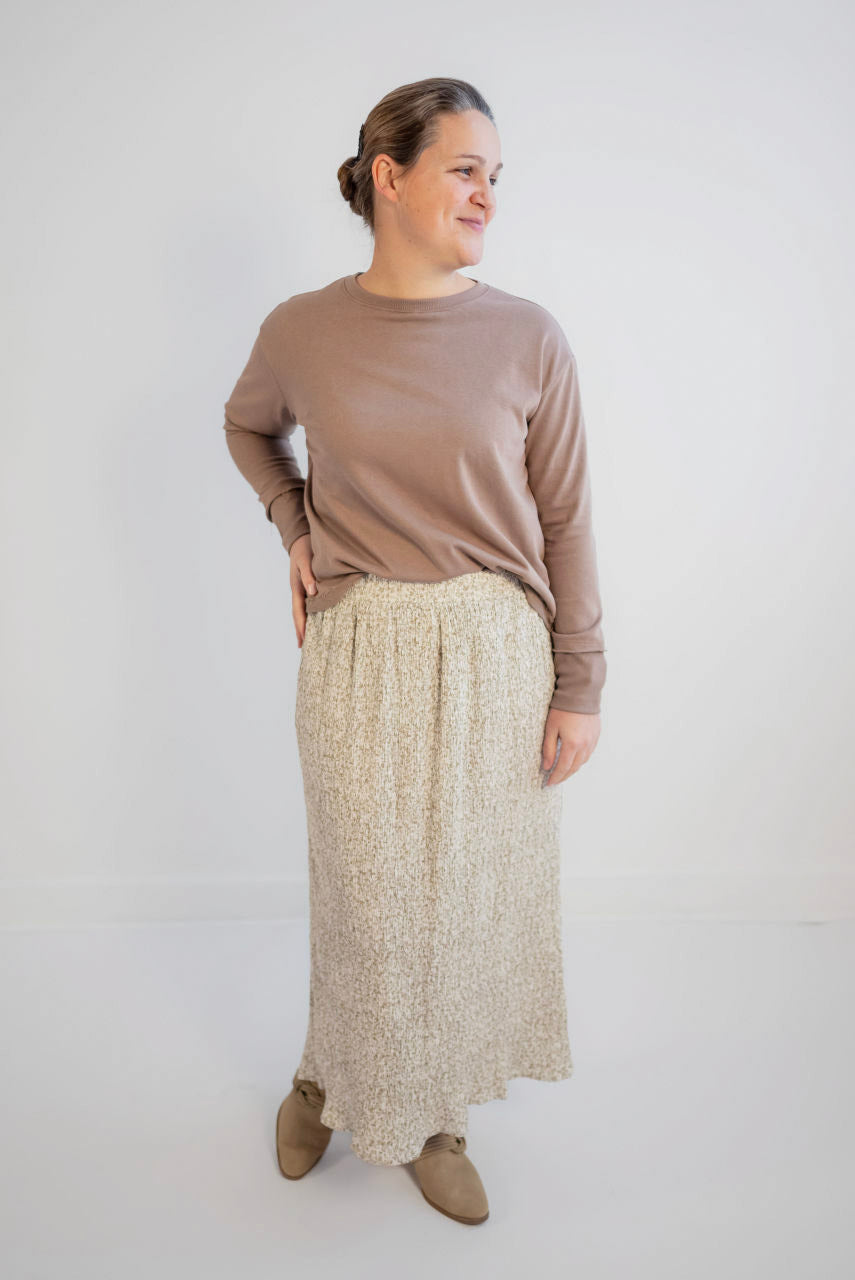 Freya Crinkle Floral Skirt in Mocha