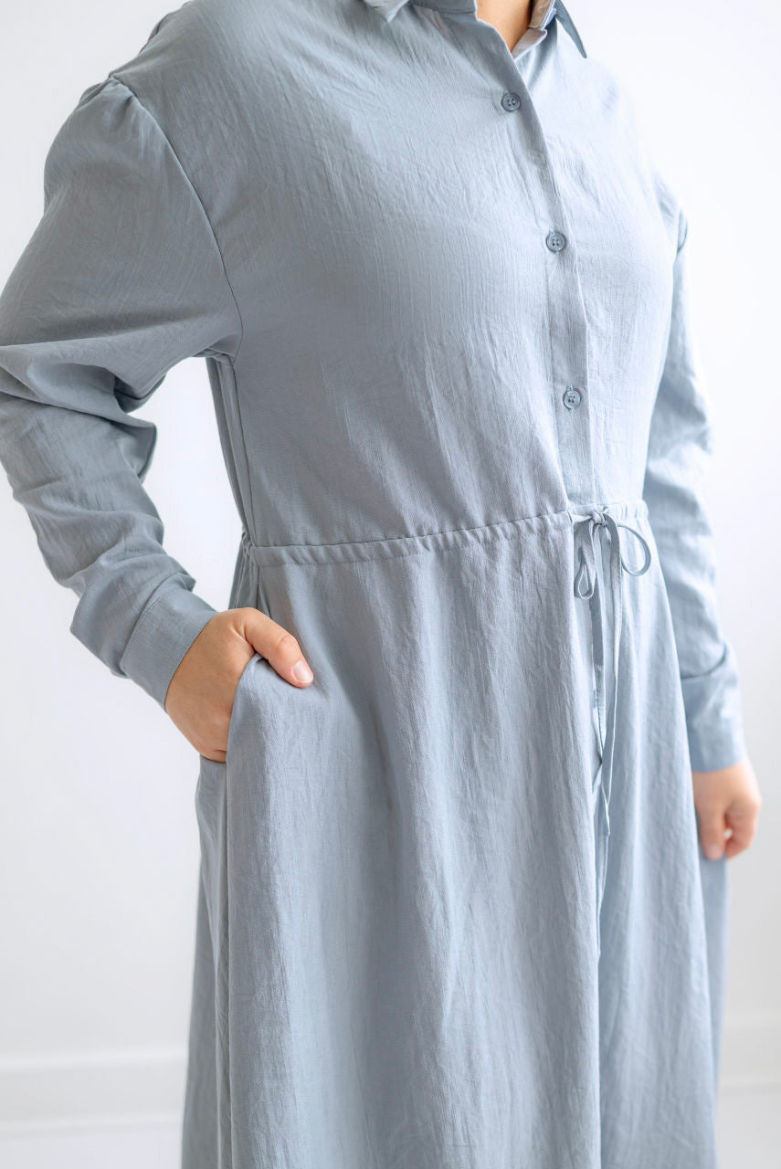 Cassandra Button Dress in Blue Willow