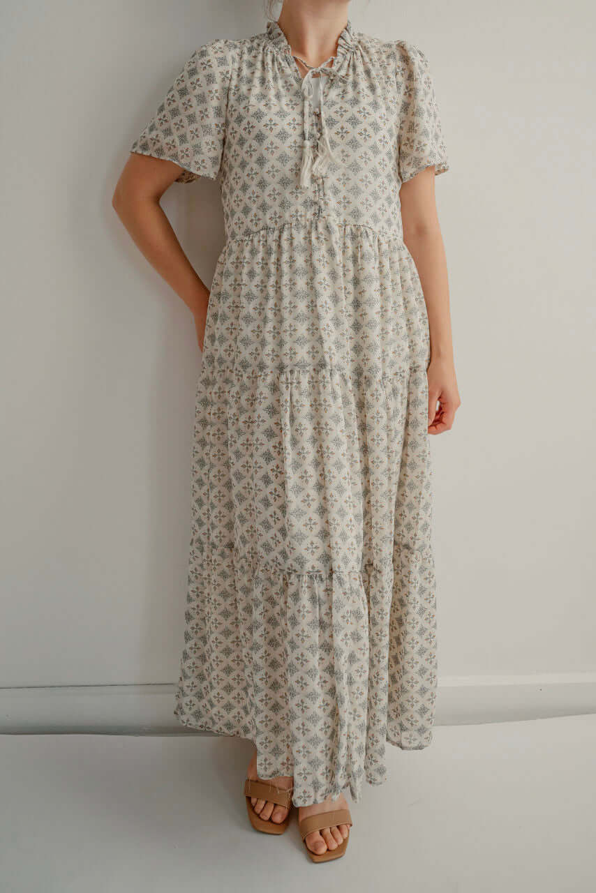 Charleston Maxi Print Dress in Cream