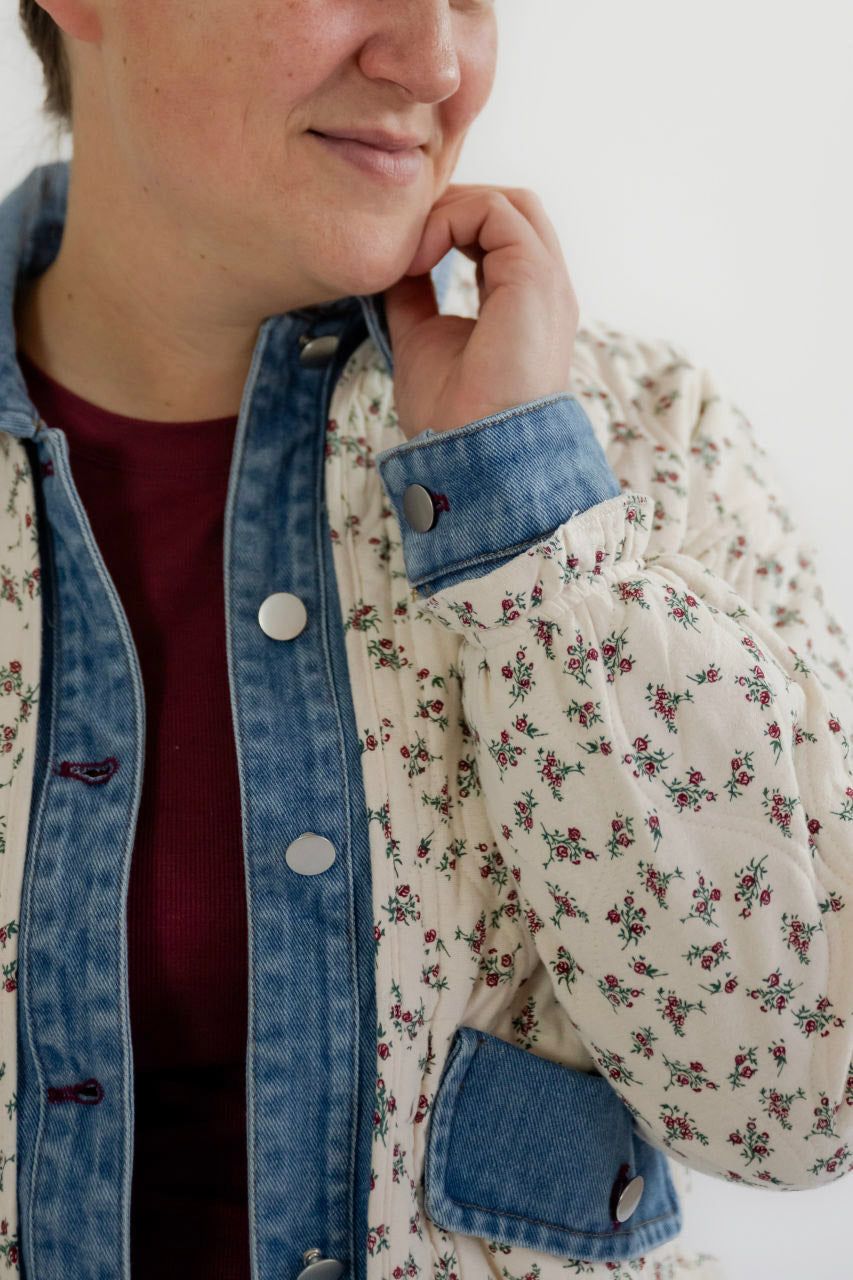 Laina Quilted Jacket in Ivory Floral