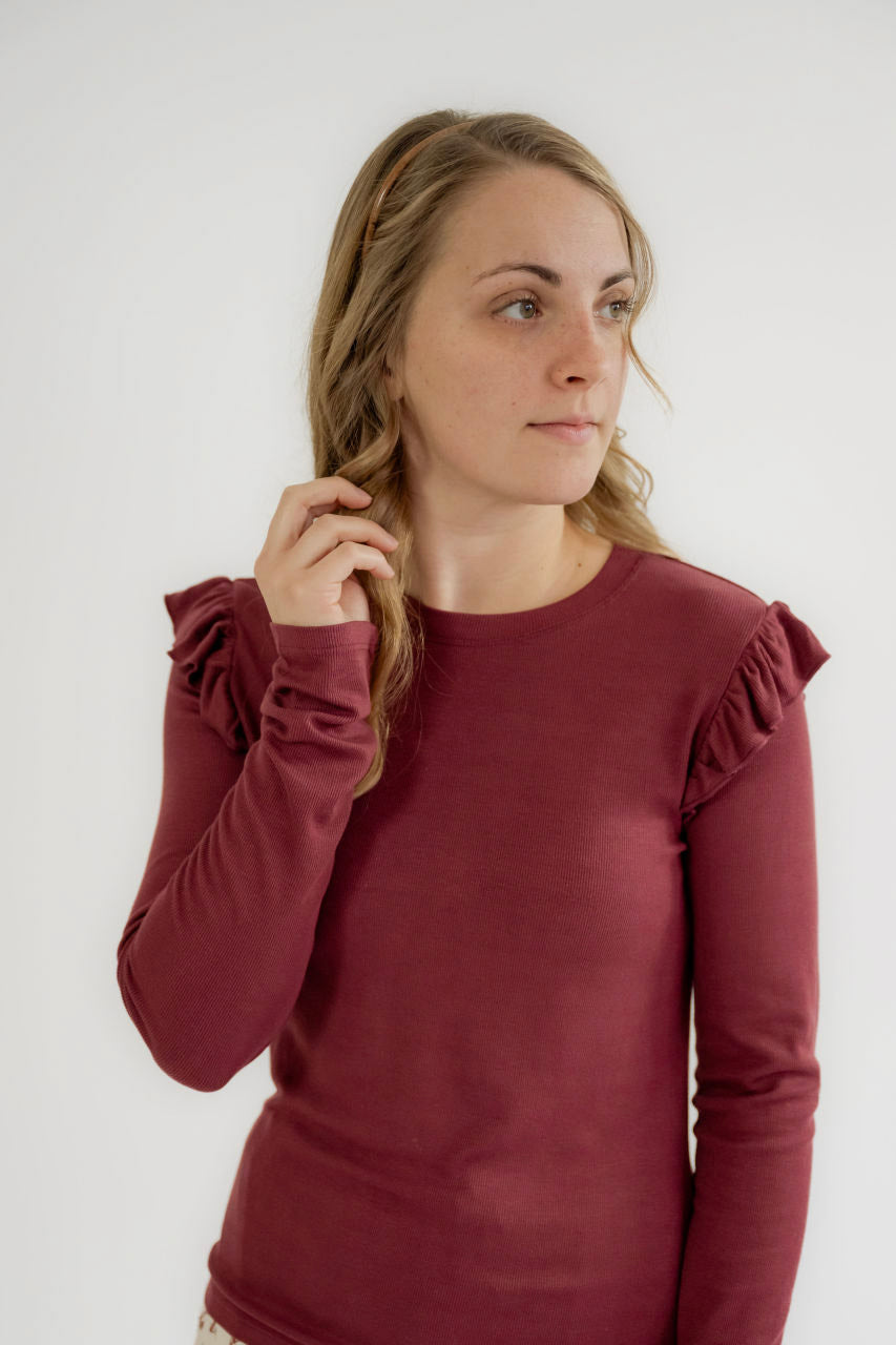 Serena Ribbed Top in Wine