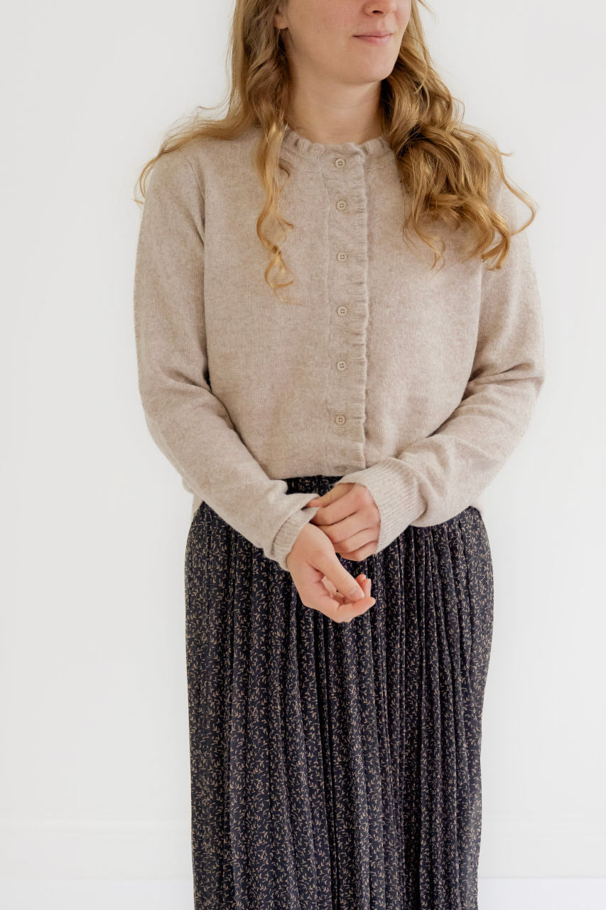 Arlowe Ruffle Cardigan in Oatmeal - Arlowe Ruffle Cardigan in Oatmeal - S - Salt and Honey