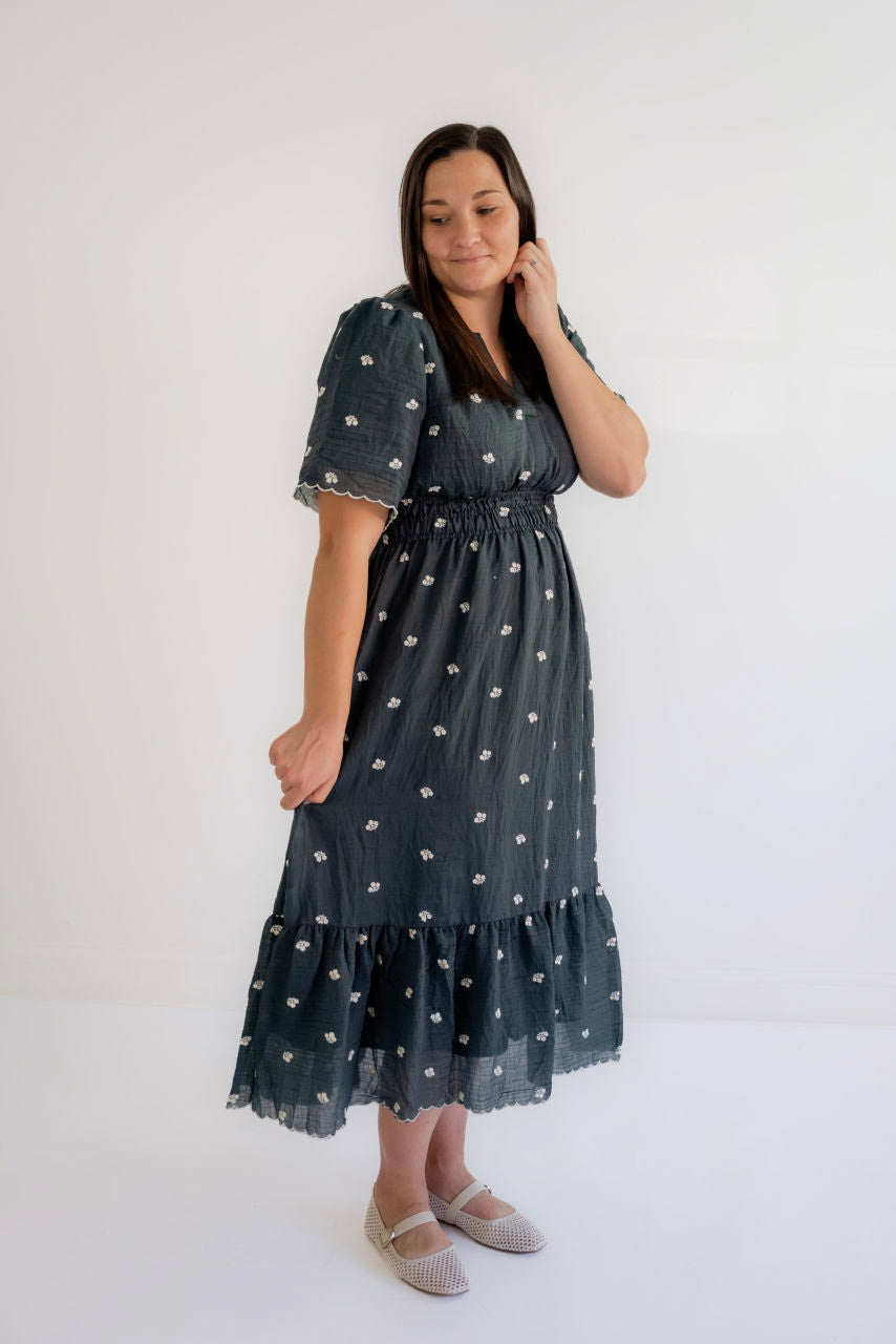 Laken Floral Embroidered Dress in Teal - Laken Floral Embroidered Dress in Teal - S - Salt and Honey