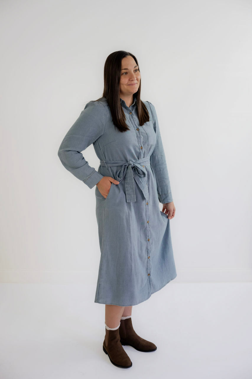 midi chambray dress women Wrenna Chambray Denim Midi Dress- FINAL SALE M