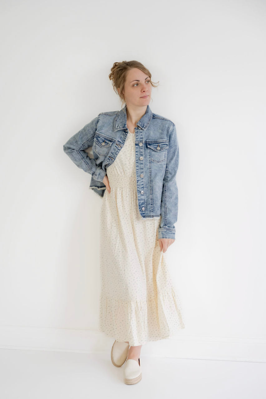 Lina Floral Cotton Dress in Misty Blue Floral